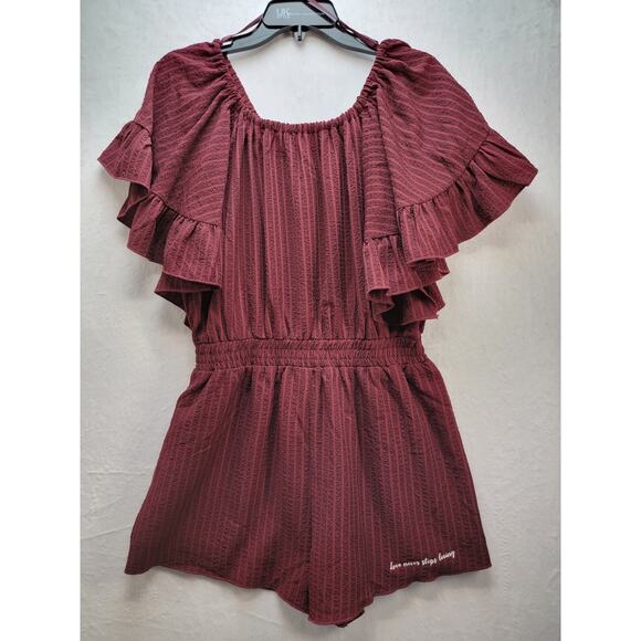 JesusGirl Apparel, Isaiah 43:1, Red off/on shoulder Romper Size L, NWOT - Picture 1 of 15
